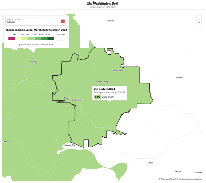 The Washington Post's Housing Costs Map for Excelsior Springs